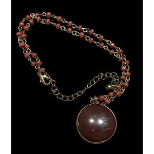 Vintage Paris Brown And Gold Tone Beaded Pendant Necklace
